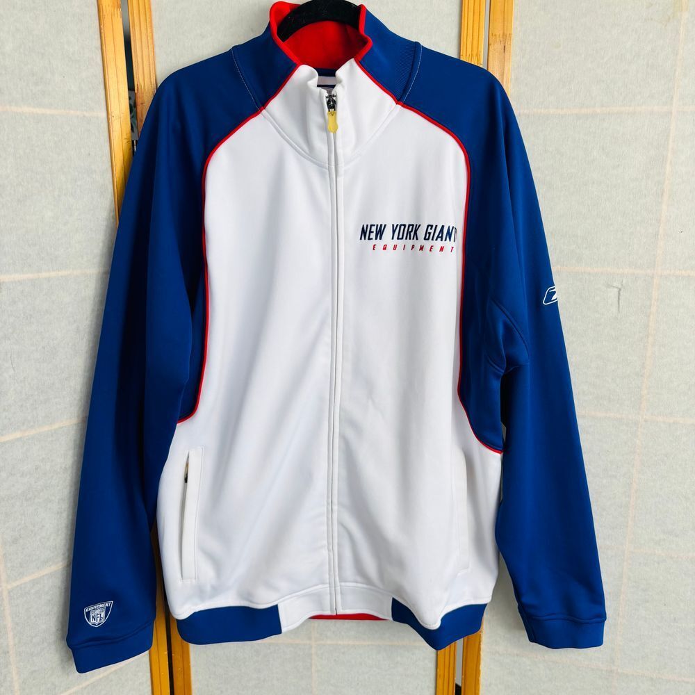Reebok Team Apparel NFL New York Giants Mens Sz Large White Blue Full Zip Jacket